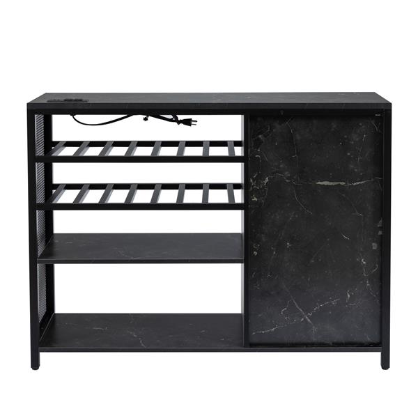 Bar Cabinet,Wine Bar Cabinet,Liquor Storage Credenza,Sideboard with Wine Racks & Stemware Holder,With UAB socket,Metal bracket,Canbeplacedin familybars,hallways,living rooms,Color:black+Marble texture