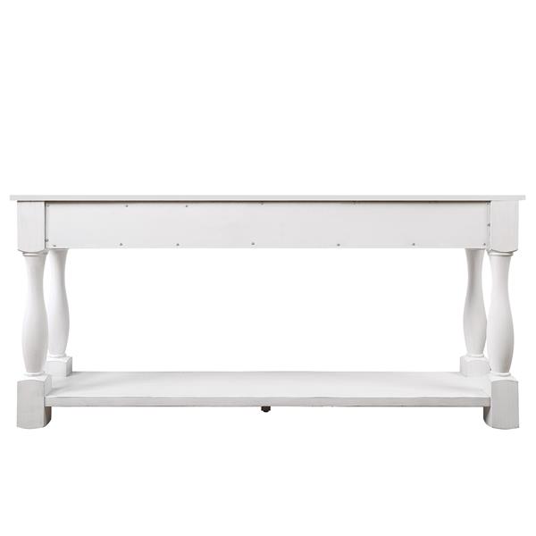 63inch Long Wood Console Table with 3 Drawers and 1 Bottom Shelf for Entryway Hallway Easy Assembly Extra-thick Sofa Table (Antique White)