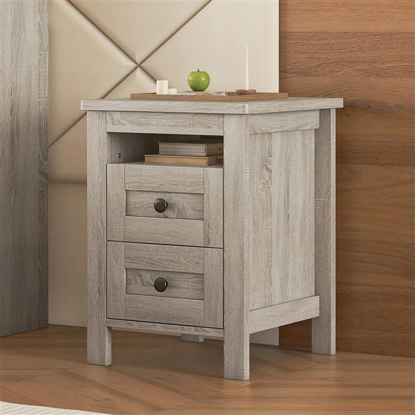 2-Drawer Farmhouse Wooden Nightstand with Well-proportioned Design and Sleek Lines, Wood Side Table with Storage Cabinet for Bedroom, Antique Gray