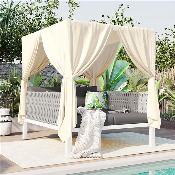 Outdoor Patio Sunbed with Curtains, High Comfort, Suitable for Multiple Scenarios