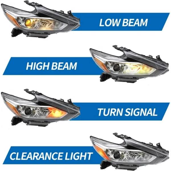 Nissan Altima Headlight Assembly Compatible with 2016 2017 2018 Nissan Altima Halogen Headlamps Replacement Chrome Housing Clear Lens Left and Right Side