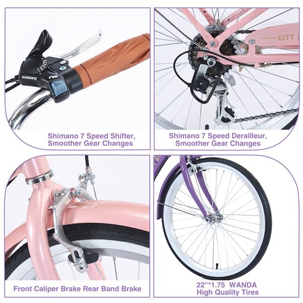 7 Speed, Steel Frame,Multiple Colors 22 Inch Girls Bicycle