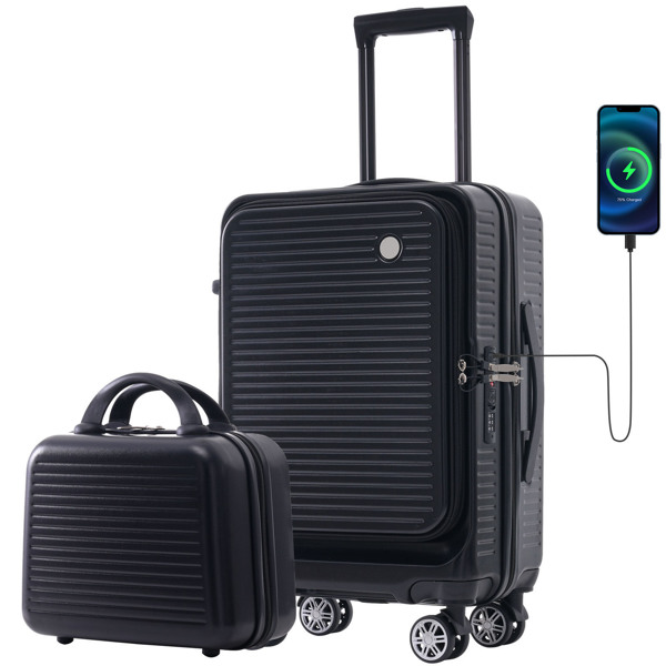 Carry-on Luggage 20 Inch Front Open Luggage Lightweight Suitcase with Front Pocket and USB Port, 1 Portable Carrying Case