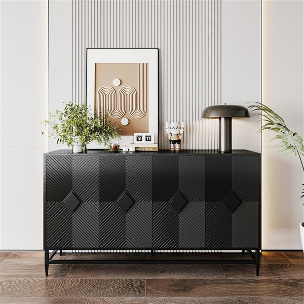 Accent Black Lacquered 4 Door Wooden Cabinet Sideboard Buffet Server Cabinet Storage Cabinet, for Living Room, Entryway, Hallway, Office, Kitchen and Dining Room