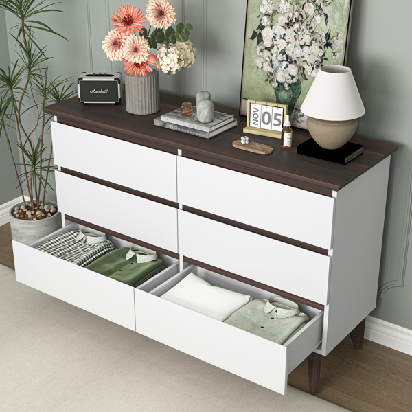 6-Drawer Double Dresser with Wide Drawers,White Dresser for Bedroom, Wood Storage Chest of Drawers for Living Room Hallway Entryway, 47.2'' W x 15.74'' D x 30 .7''H