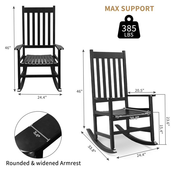 68.5*86*115CM Square Wooden Rocking Chair Black