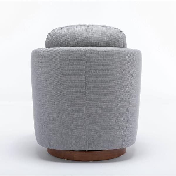 035-Linen Fabric Swivel Accent Chair With Soild Wood Round Brown Base Leg,Light Blue