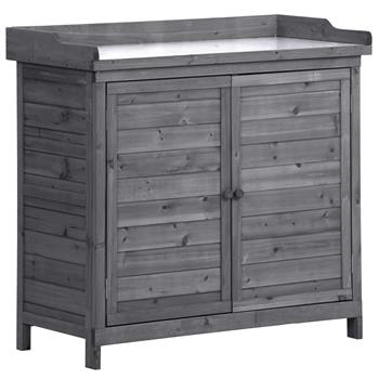 Outdoor 39\\" Potting Bench Table, Rustic Garden Wood Workstation Storage Cabinet Garden Shed with 2-Tier Shelves and Side Hook, Grey