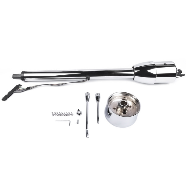 30" Chrome Tilt Street Rod Floor Shift Steering Column with Wheel Adapter No Key