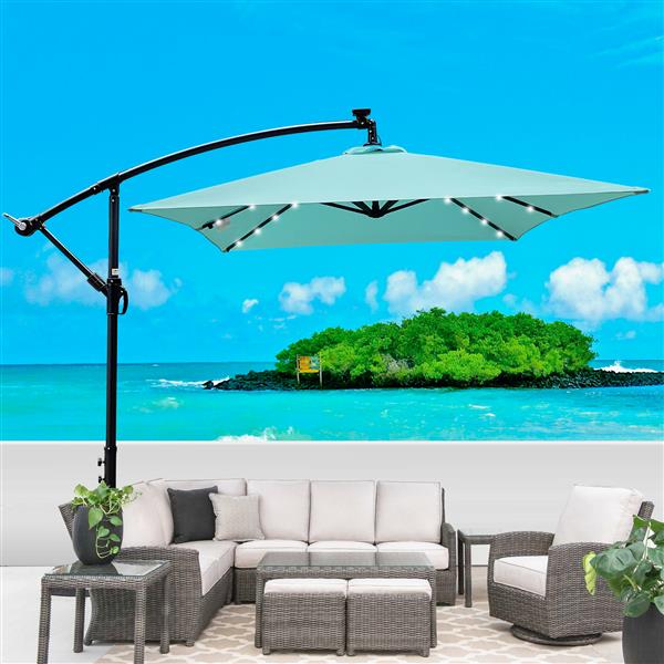 Rectangle 2x3M Outdoor Patio Umbrella Solar Powered LED Lighted Sun Shade Market Waterproof 6 Ribs Umbrella with Crank and Cross Base for Garden Deck Backyard Pool Shade Outside Deck Swimming Pool