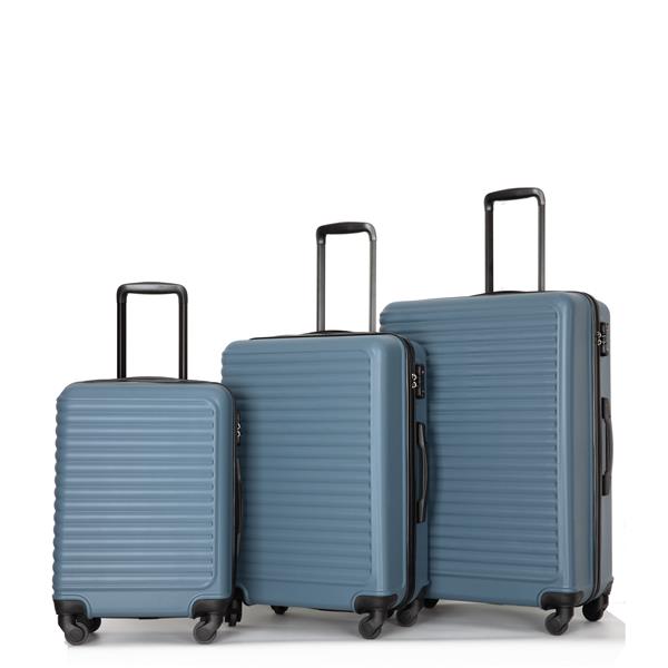 3 Piece Luggage Sets ABS Lightweight Suitcase with Two Hooks, Spinner Wheels, TSA Lock, (20/24/28) Blue