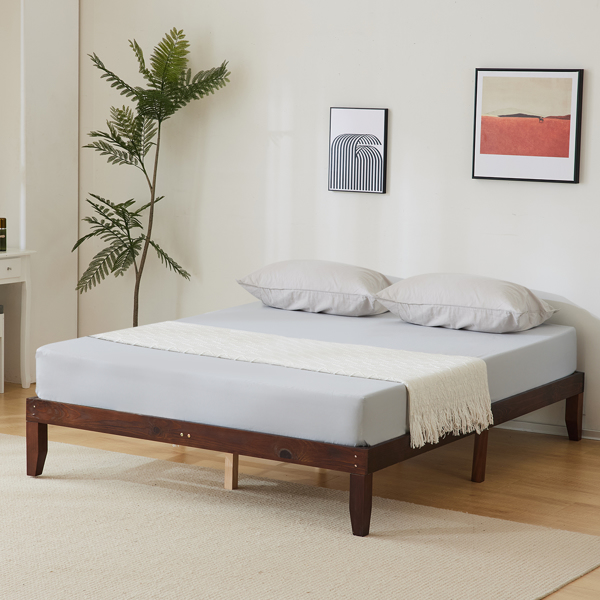 Basic bed frame Painted pine wood Brown Full 189*136*30.5cm Wooden bed Single bed