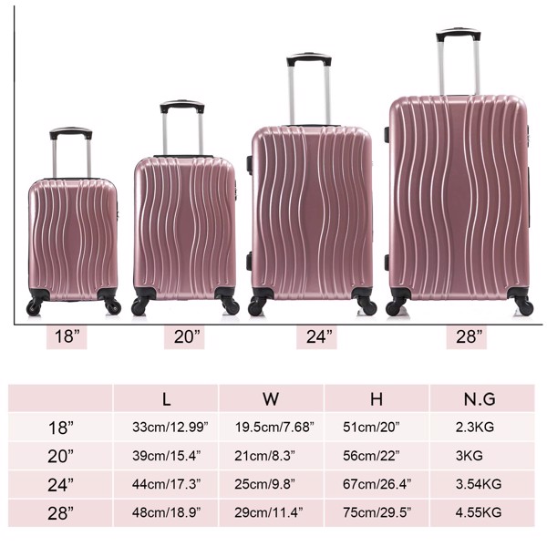 4 Piece Luggage Set PC Material Hard Shell  Suitcase with Spinner Wheels Lightweight Suitcase Set Silver