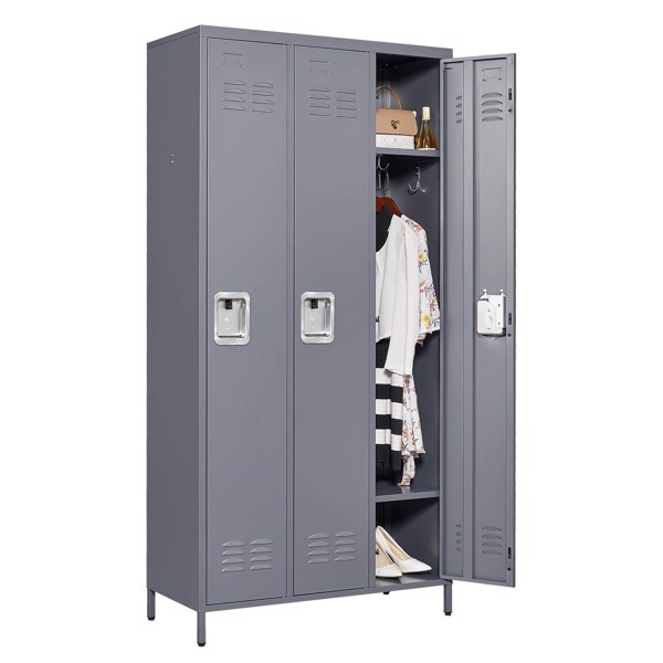 3 Door 72"H Metal Lockers With Lock for Employees,Storage Locker Cabinet for Home Gym Office School Garage,Gray 