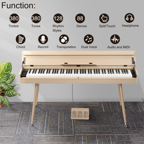 [Do Not Sell on Amazon]Glarry GDP-206 88 Key Standard Full Weighted Keyboards Digital Piano with Metal Stand, Audio and MIDI Bluetooth, Triple Pedals, Headphone