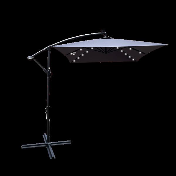 Rectangle 2x3M Outdoor Patio Umbrella Solar Powered LED Lighted Sun Shade Market Waterproof 6 Ribs Umbrella with Crank and Cross Base for Garden Deck Backyard Pool Shade Outside Deck Swimming Pool