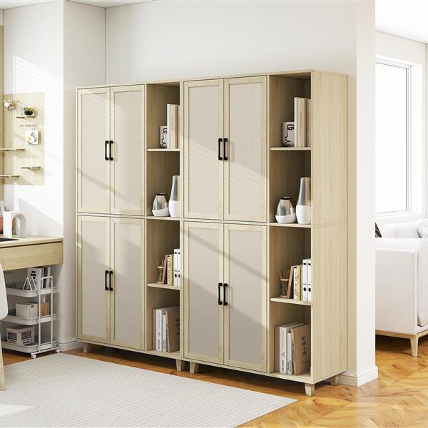 4 Door Cabinet with 4 Shelves with 4 Adjustable Inner Shelves, Storage Cabinet