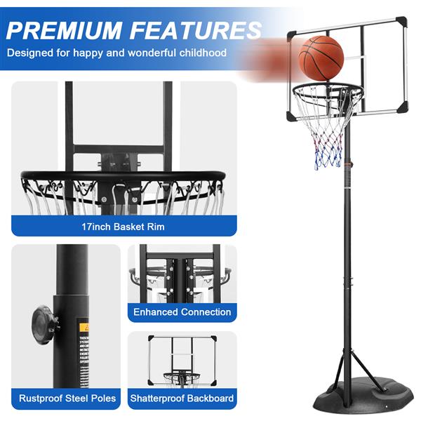 Portable Basketball Hoop System Stand Height Adjustable 7.5ft - 9.2ft with 32 Inch Backboard and Wheels for Youth Adults Indoor Outdoor Basketball Goal