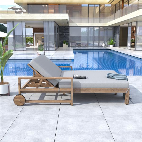 1-Piece Farmhouse-styled Wooden Outdoor Sunbed for Ultimate Relaxation Outdoor Daybed Seating 2 People for Poolside, Garden and Backyard (Grey)