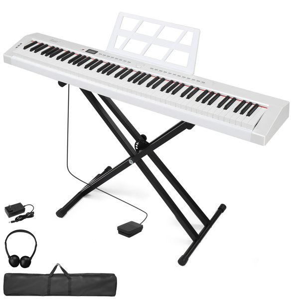 [Do Not Sell on Amazon]Glarry GPP-105 88 Key Full Size Semi-Weighted Standard Keyboards Digital Piano with Dual-tube X-Shape Stand, MIDI Bluetooth, Headphone，for Piano Lover White color