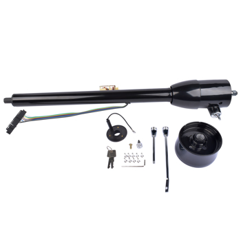 Black 32\\" Floor Shift Tilt Manual Steering Column w/ Key & 9 Hole Wheel Adpater