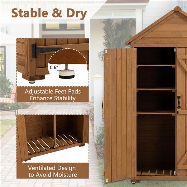 Outdoor Storage Cabinet, Garden Wood Tool Shed, Outside Wooden Shed Closet with Shelves and Latch for Yard 39.56"x 22.04"x 68.89"