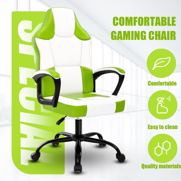 Computer Gaming Chair, Video Game Chairs with Breathable PU Leather, Comfy Swivel Seat, Height Adjustable Computer Chair, Racing E-Sport Gamer Chair for Adults and Teenagers, Green