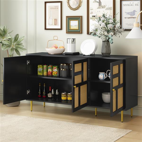 TV Stand with Rattan Door for Televisions up to 55" with Adjustable Shelves and Storage Cabinets, Modern Entertainment Center Console Table for Living Room