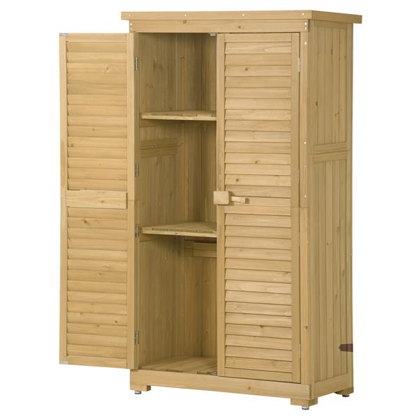 Wooden Garden Shed 3-tier Patio Storage Cabinet Outdoor Organizer Wooden Lockers with Fir Wood (Natural Wood Color -Shutter Design)