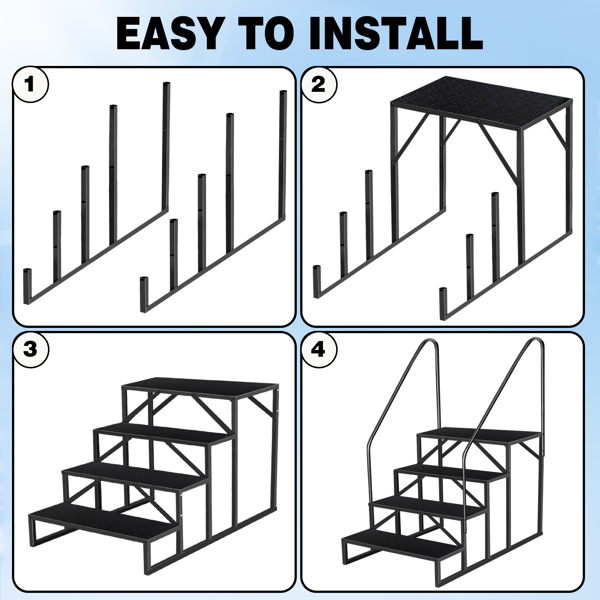 4 Step Ladder with Handrail, Swimming Pool Ladder Above Ground, 660 lb Load Capacity RV Steps with Anti-Slip Panel, Mobile Home Stairs for Reaching and Getting High