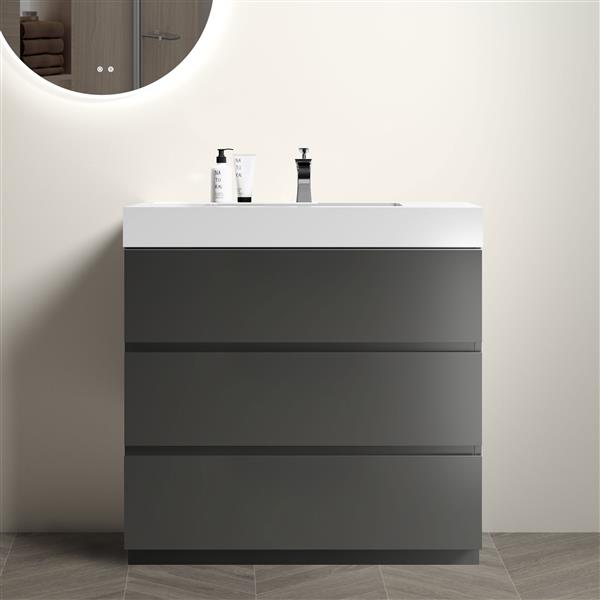 36" Gray Bathroom Vanity with Sink, Large Storage  Bathroom Vanity for Modern Bathroom, One-Piece White Sink Basin without Drain and Faucet