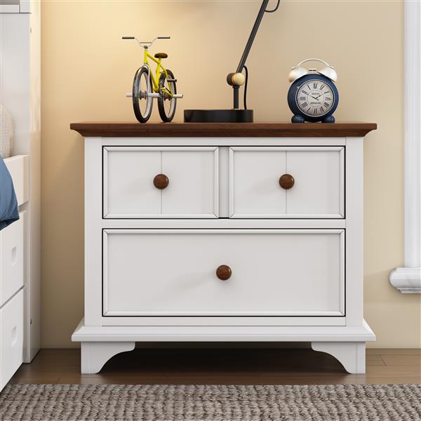 Two-Drawer Nightstand Kids Night Stand  End Side Table for Bedroom, Living Room, Kids' Room, White+Walnut