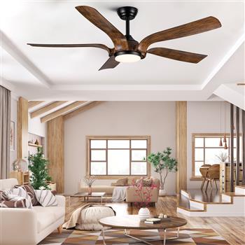 Smart 56\\" Integrated LED Ceiling Fan with  Antique Brown Blades in Matte Black Fan Body Finish