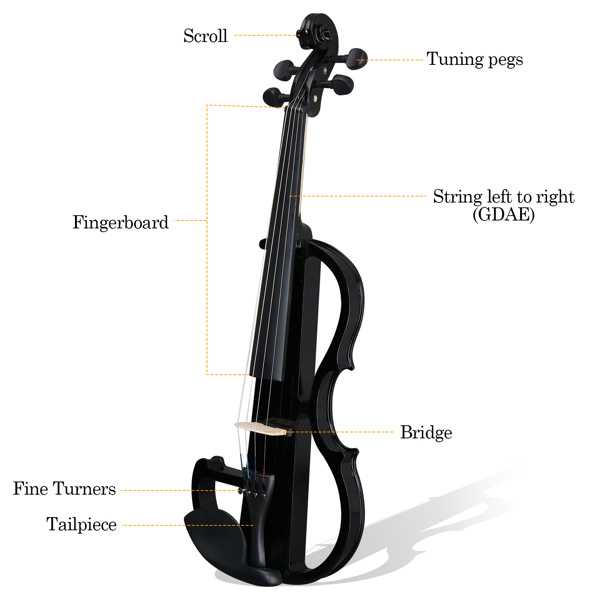 Full Size 4/4 Bunnel Edge Electric Silent Violin with Case Bow Rosin Headphone Connecting Line Black