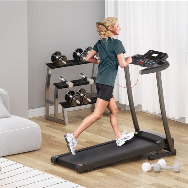 Treadmill - 2.5 HP folding treadmill, easy to move, with 3-speed incline adjustment and 12 preset programs, 3 countdown modes, heart rate, Bluetooth, etc., suitable for home and gym use