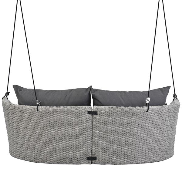 51.9" 2-Person Hanging Seat, Rattan Woven Swing Chair, Porch Swing With Ropes,  Gray Wicker And Cushion