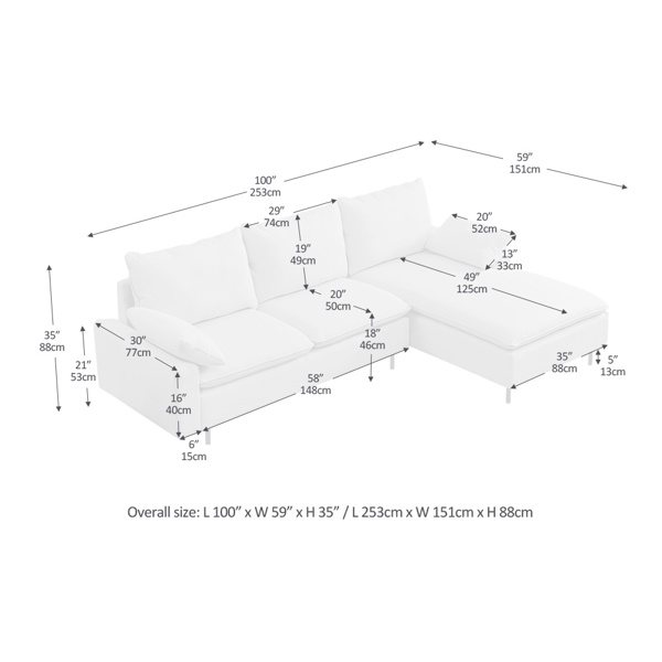 L-Shaped linen sectional sofa with right chaise,living room ,bedroom,office.