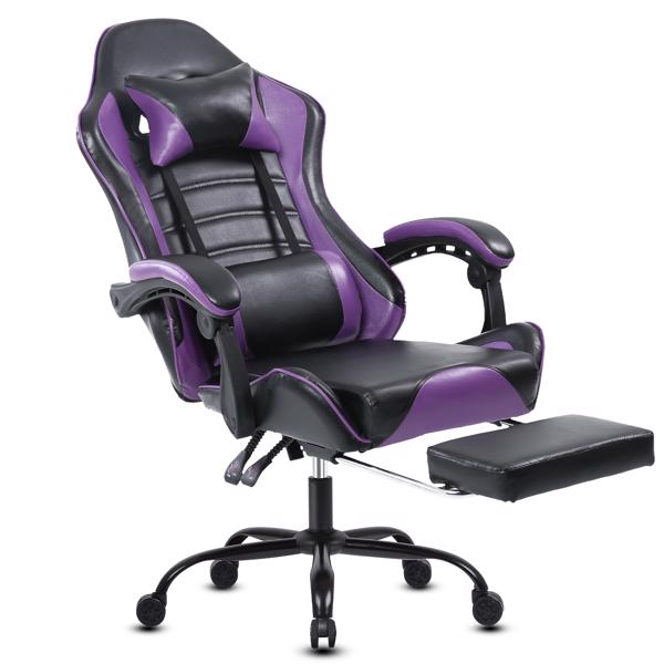 Computer Gaming Chairs with Footrest, Ergonomic Gaming Computer Chair for Adults, PU Leather Office Chair Adjustable Desk Chairs with Wheels, 360°Swivel Big and Tall Gamer Chair, Purple