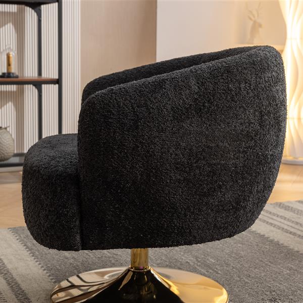 048-Chenille Fabric Swivel Chair With Gold Metal Round Base,Black