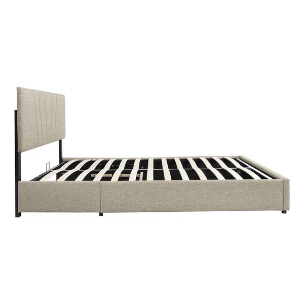 Queen Upholstered Platform Bed with Lifting Storage, Queen Size Bed Frame with Storage and Tufted Headboard,Wooden Queen Platform Bed for Kids Teens Adults,No Box Spring Needed(Queen, Beige)