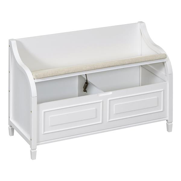 Rustic Style Solid wood Entryway Multifunctional Storage Bench with Safety Hinge (White+ Beige)