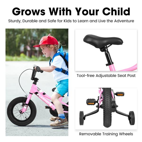 Kids' Bike 12 Inch Wheels, 1 - Speed Boys Girls Child Bicycles  For 2 - 4 Years ,With Removable Training Wheels Baby Toys,Front V Brake, Rear Holding Brake