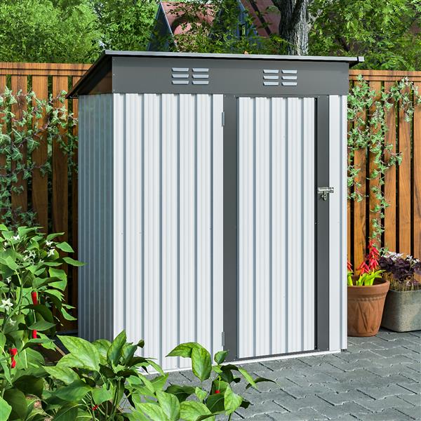 5 X 3 Ft Outdoor Storage Shed, Galvanized Metal Garden Shed With Lockable Doors, Tool Storage Shed For Patio Lawn Backyard Trash Cans