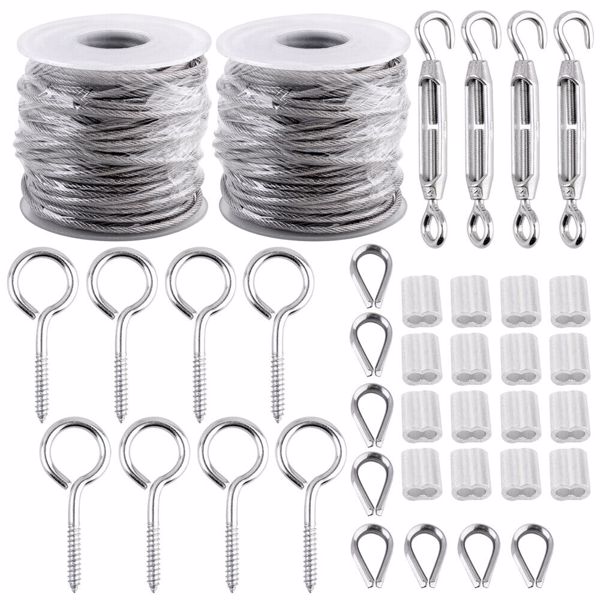 30M Stainless Steel Wire Rope Cable Hooks Hanging Kit Garden Railing Rope Roll