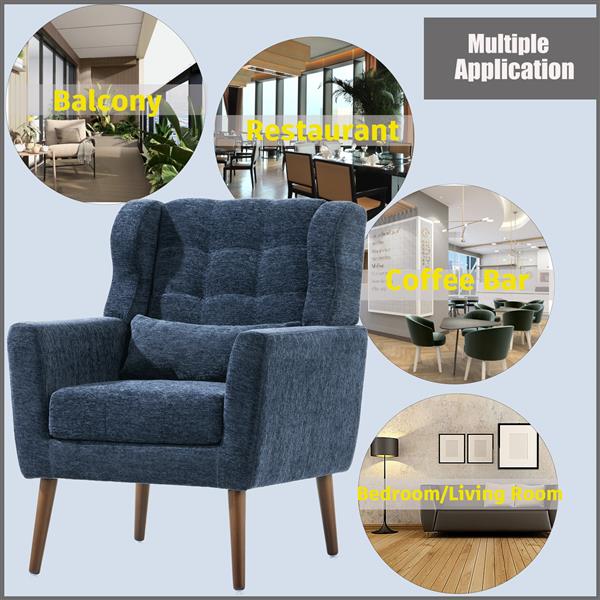 Modern Chair,Chenille Arm Chairs for Living Room,Upholstered Mordern Armchair,Comfy Soft Padded Lounge Chair in Small Space, Bedroom, w/Pillow, Solid Wood Leg (Dark Blue)