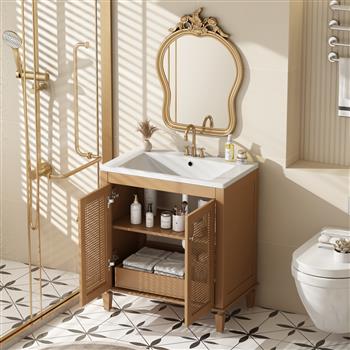 30 Inch Bathroom Vanity with Resin Sink, Freestangding Bathroom Vanity Set with Hidden Drawer, Storage Cabient for Bathroom, Solid Wood Frame Bathroon Cabinet