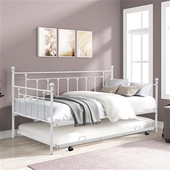 Metal Twin Daybed with Trundle/ Heavy-duty Sturdy Metal/ Noise Reduced/ Trundle for Flexible Space/ Vintage Style/ No Box Spring Needed