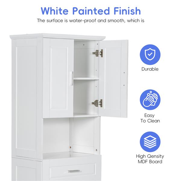 Tall Bathroom Cabinet with Laundry Basket, Large Storage Space Tilt-Out Laundry Hamper and Upper Storage Cabinet, White