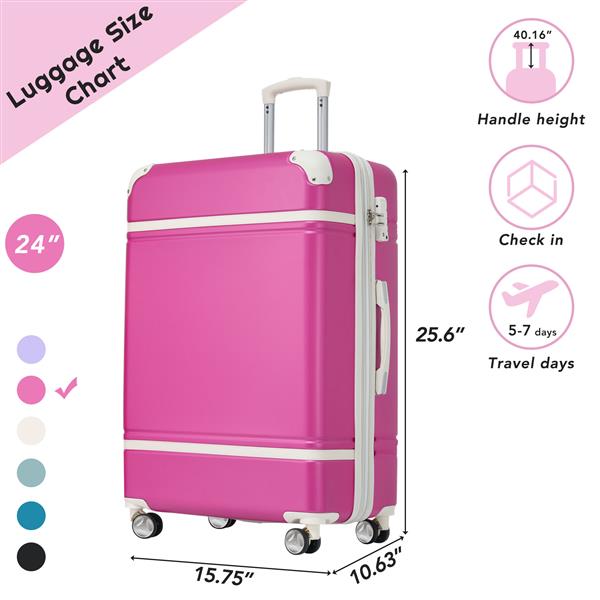 24 IN Luggage 1 Piece with TSA lock , Expandable Lightweight Suitcase Spinner Wheels, Vintage Luggage,Pink