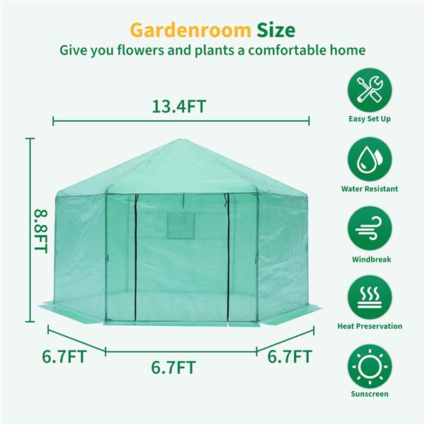 Walk-in Greenhouse Hexanal Upgrade Reinforced Frame Heavy Duty Plastic Greenhouse Reinforced Thickened Waterproof Insulation(13.1*8.6 ft)